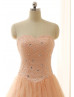 Peach Tulle Beads Sweetheart Neckline Long Prom Dress